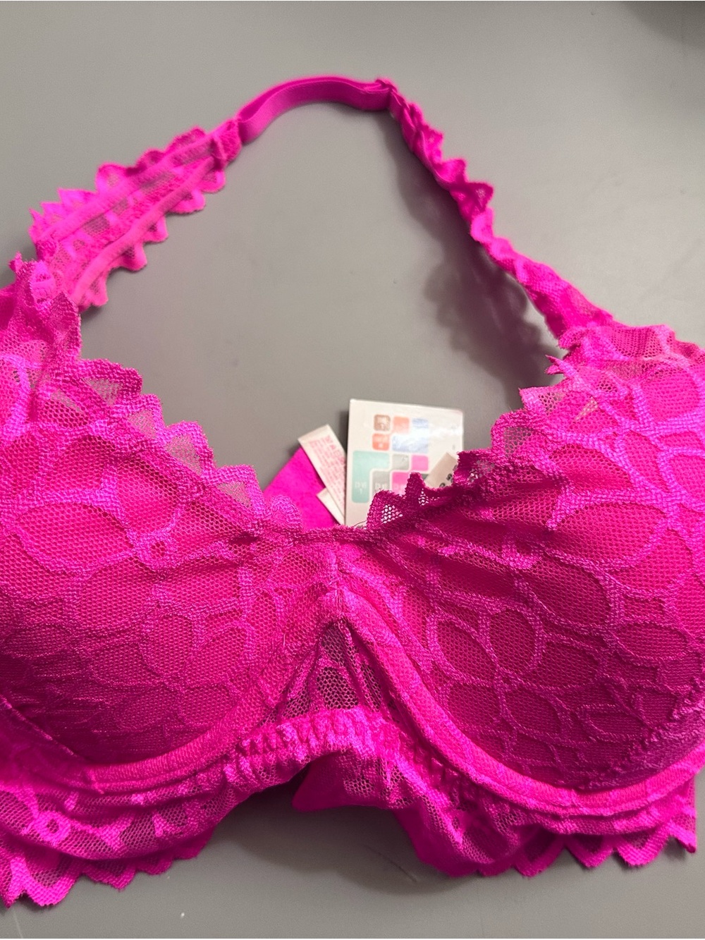 Victoria's Secret Hot Pink Lace D cup Padded Underwire Bra